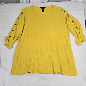Ali Miles Yellow Lagenlook Women's Tunic Split Sleeves 1X - Picture 1 of 9