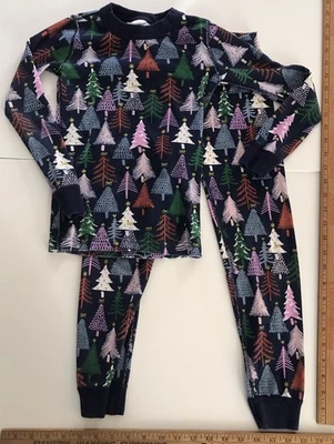 Hanna Andersson Size 6/7 Girls TREE Christmas PJs 120cm Lavender Pink Blue - Image 1 of 4