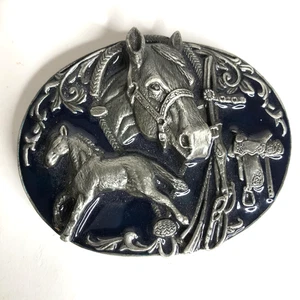 Western Horse Rider Belt Buckle Siskiyou Buckle Company Inc Deep Blue 1988 - Picture 1 of 8