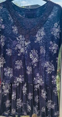 M &S Indigo Design Navy Tunic Top Size 16 Sleeveless Lace Insert - Image 1 of 4