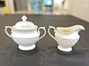 Lenox Jacquard Gold Embossed Sugar Bowl and Creamer Made in USA New - Picture 1 of 10