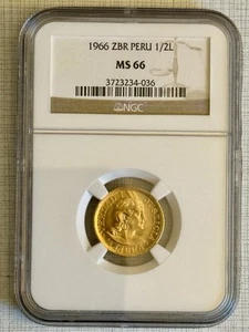 Peru 1966 ZBR 1/2 Libra Gold NGC MS66 SKU# 3886 - Picture 1 of 2