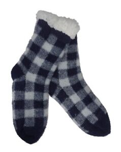Sherpa Thermal Knit Slipper Socks w/ Non-Slip Grip for Adults/Youth - Plaid