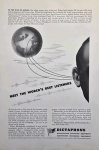 Anuncio impreso vintage de transcriptores lingüistas de los mejores oyentes del mundo Dictaphone 1943 - Imagen 1 de 4