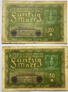 1919 Germany 50 Mark Banknotes X2 - Picture 1 of 2