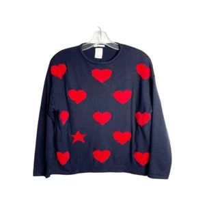 Zara Fancy collection knitwear Navy blue & red hearts fuzzy sweater girls 11-12 - Picture 1 of 8