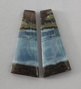 38.85 Cts Natural Blue Opal (38.7mm X 17mm each) Cabochon Loose Match Pair - Picture 1 of 3