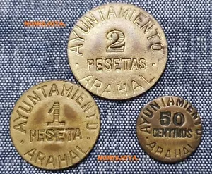 GUERRA CIVIL AYUNTAMIENTO DE ARAHAL (SEVILLA). Serie de 3 valores 0,50-1-2 ptas. - Imagen 1 de 2
