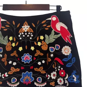 Umgee Black Mini Skirt with Bird Embroidery - Size M - Picture 1 of 5