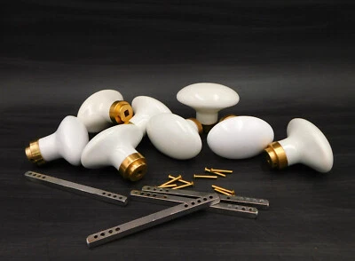 ▨6X6mm, Lot 4 Paires de Poignées en Porcelaine et Laiton,Bouton de Porte,vintage - Photo 1/4