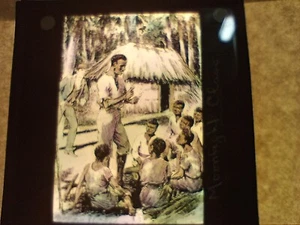 Antique magic lantern slide African School Painting Africa colour 19c S138 - Picture 1 of 6
