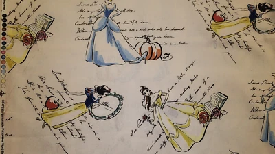  Princess Cinderella Bell Snow White Disney Cotton Fabric 1.25  yard  - Image 1 of 4