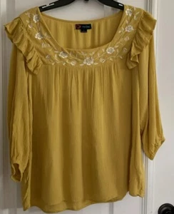 Anthropologie INDIGO POPPY Embroidered Ruffle Sleeve Boho Peasant Top Blouse - Picture 1 of 10