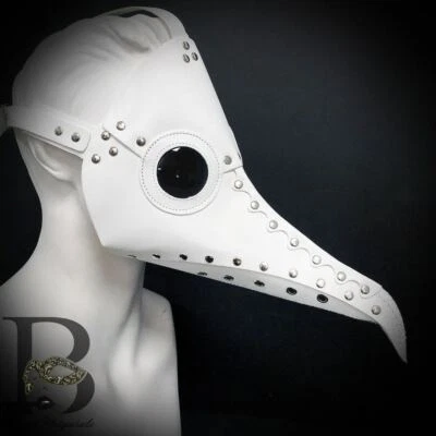 Máscara Plague Doctor: Máscara Steampunk Nariz Longo Pássaro Engrenagens Brancas e Prateadas - Imagem 1 de 3