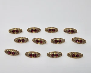 12 pcs Gold Baroque Oblong Plastic Sewing Shank Buttons Ruby Red Rhinestones VTG - Picture 1 of 2