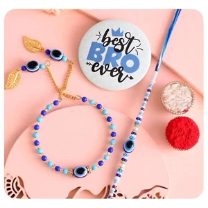 Juego Rakhi pareja mal de ojos para Bhaiya Bhabhi | Con Roli Tilak e imán regalo - Imagen 1 de 5