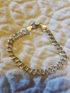 STERLING SILVER CHARM BRACELET ITALY 925 DOUBLE LINK  - Picture 1 of 2