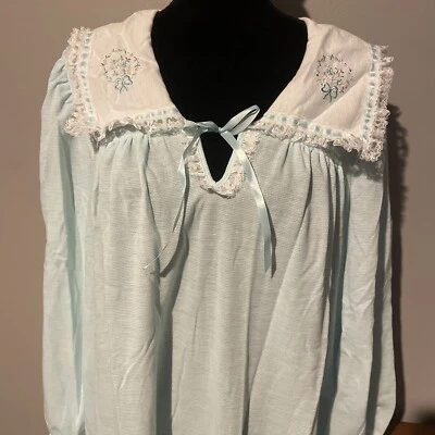 Camisón Sears Touch of Fluff vintage con etiquetas camisón manga larga azul aguamarina Foto 1 de 4