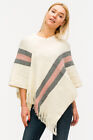 Scarvesme Women's Soft Cozy Warm Luxury Striped Pattern Poncho Shawl Ruana