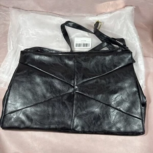 Women’s Shoulder Faux Leather Tote Bag Black E1 - Picture 1 of 6