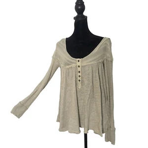 We The Free Down Under Raw Trim Henley Top Womens S Green Flowy BOHO Hippie - Picture 1 of 11
