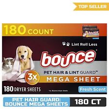 Bounce Pet Hair and Lint Guard Mega Fabric Softener Dryer Sheets,Fresh Scent,180