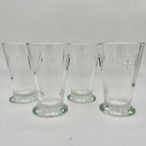 Set of 4 La Rochère Fleur-de-Lis Glass Tumblers 5.25" France Embossed Clear - Picture 1 of 4
