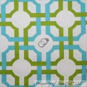 BonEful Fabric FQ Cotton Decor Aqua Blue Green Dot Geometric Retro Hippie Print - Picture 1 of 6