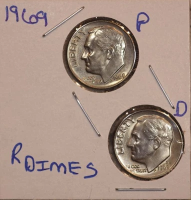 Монета номиналом 10 центов 1969 P&D с изображением Рузвельта BU США (2) - Изображение 1 из 2