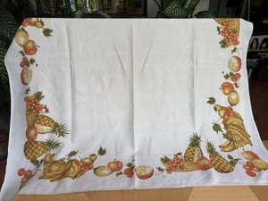 Vintage Linen Tablecloth Pineapples Apples Bananas 50 X 50 - Picture 1 of 6