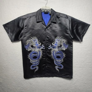 Vintage Y2K ODO Dragon Flame Embroidered Button Shirt Mens Large Skate Grunge - Picture 1 of 10