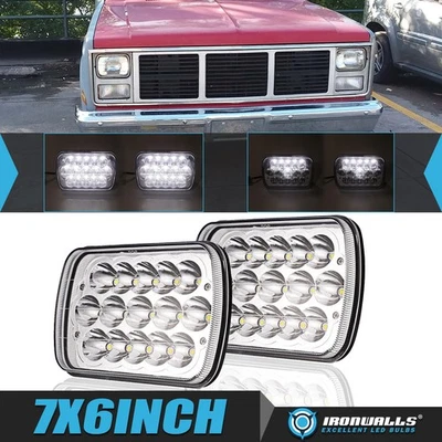 Pair 7X6" Chrome LED Headlights Hi/Lo Lamp for GMC C1500 C2500 C3500 1979-1986 - Image 1 of 4