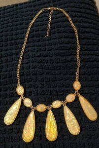 Collana dichiarazione boho tono oro gemme irridescenti lacrima ovale tribale 18"-21" - Foto 1 di 8