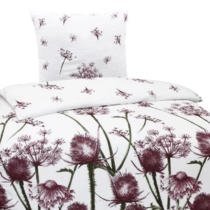 Hochwertige Biber Bettwäsche Baumwolle Blumen Weiß Rot 135x200 80x80 - Bild 1 von 12