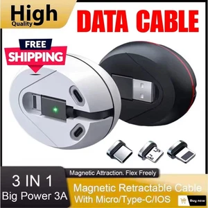 100W 3-in-1 Retractable Fast Charging Cable High-Speed Multi-Port Charger - Picture 1 of 13
