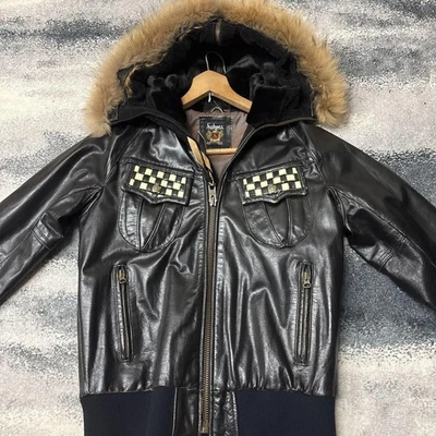 Schott Black Leather Jacket with Fur Hood Velvet Lining Size Does not apply - Image 1 of 2