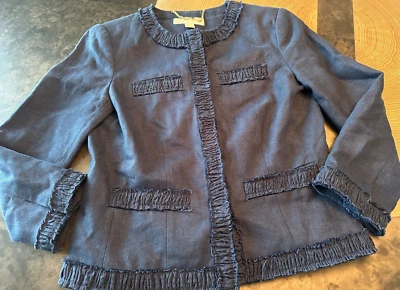 MICHAEL KORS LINEN PLEATED RUFFLE CROP JACKET BLAZER WOMENS SZ 0 - Image 1 of 4