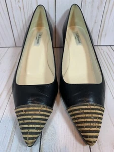 L K Bennett Black Striped Pointed Toe & Kitten Heel Court Shoes Size 9/40 EUC - Picture 1 of 6