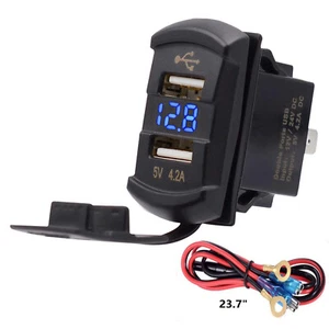 1 Stück 5V/4.2A USB-Wippschalter Dual-USB-Ladebuchse mit blauem Led-Voltmeter - Bild 1 von 1