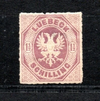Sello antiguo escudo de armas de Lubeck (Alemania) 1865 (Michel 14) MLH (pequeño punto delgado) Foto 1 de 2