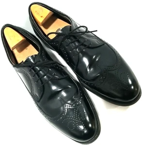 Vtg Bostonian Footsaver Leather Oxford Dress Shoes Men 9½ Black Longwing Brogue - Picture 1 of 12