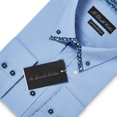 Uomo Stilista Italiano Camicia Oxford Casual Elegante Doppio Collo Longsleevee - Immagine 1 di 4