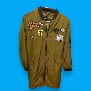 Women’s Streetwear Zipper Long Aviator Coat Windproof Jacket Funky Retro Patches - Picture 1 of 11