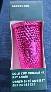 NEW Starbucks 2022 Hot Pink Metallic Studded Mini Cold Cup Key Chain - Bild 1 von 4