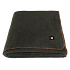 100% Wool Blanket, Washable, 5.0 lbs, 66"x90" (Twin Size) - Olive Green