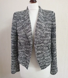 Blazer ZARA Negro Gris Plata Tweed Chaqueta Metálica Mezcla Algodón Talla S PVP £80 - Imagen 1 de 10