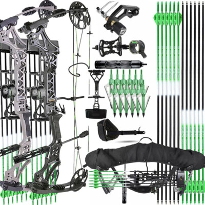 Compound Bow Carbon Arrows Set 320fps Adjustable 30-70lbs Target Archery Hunting - Image 1 of 4