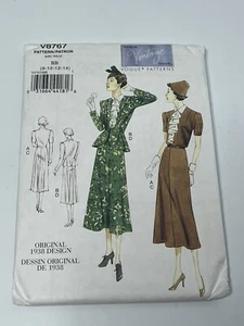 Dress Jacket Belt Size 8-14 UNCUT Sewing Pattern v8767 Retro Vintage 30s - Picture 1 of 2