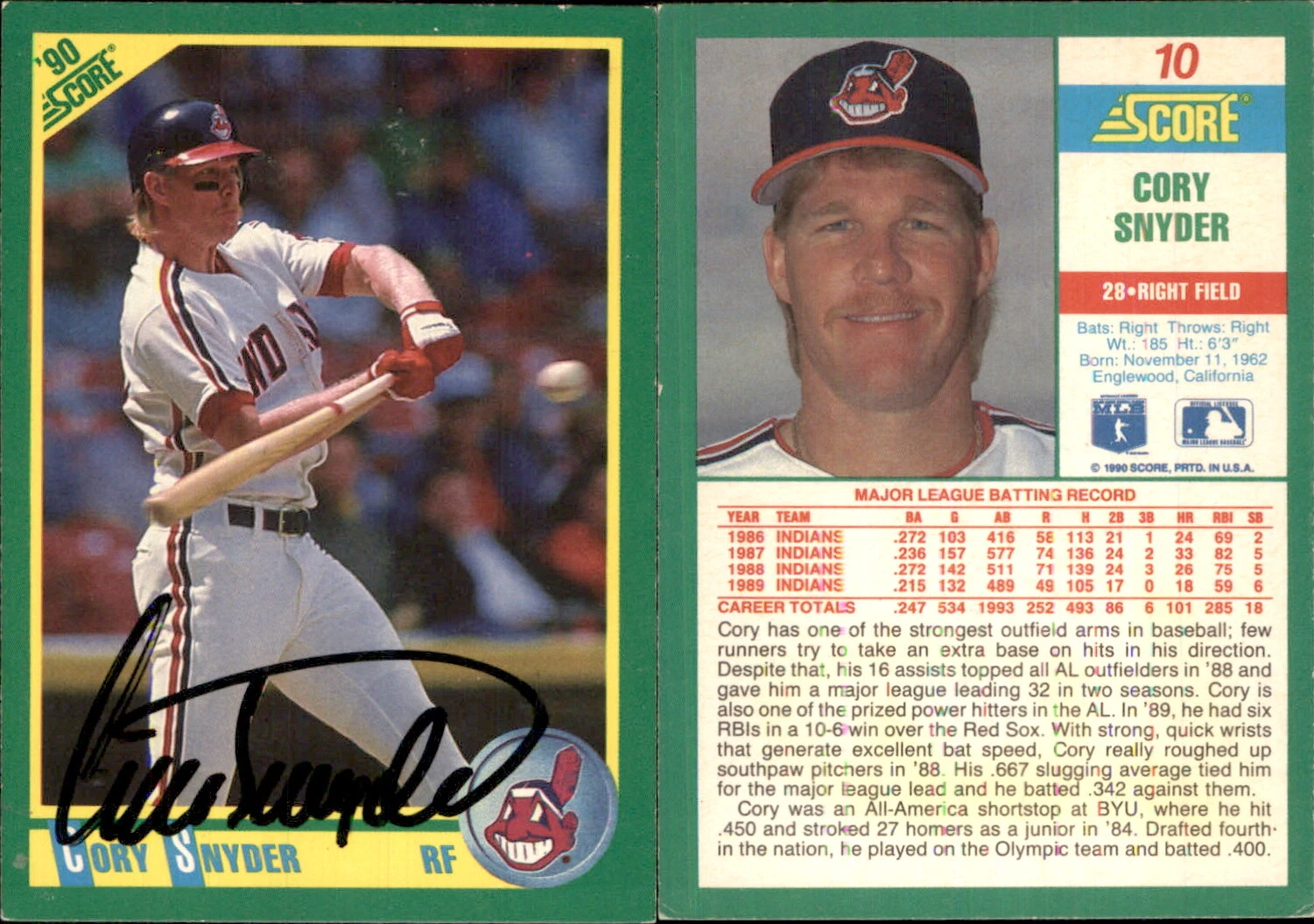 Cory Snyder 1990 Score #10 Base Price Guide - Sports Card Investor