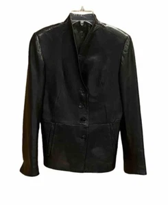 Vera Pelle Black Buttery Leather Four Button Blazer Jacket Lined Size 44/M - Picture 1 of 9